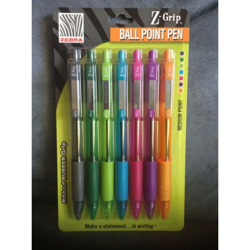 Zebra Z-grip Ball Point Pen 7 Count Medium Point With Ribbed Rubber Grip - New